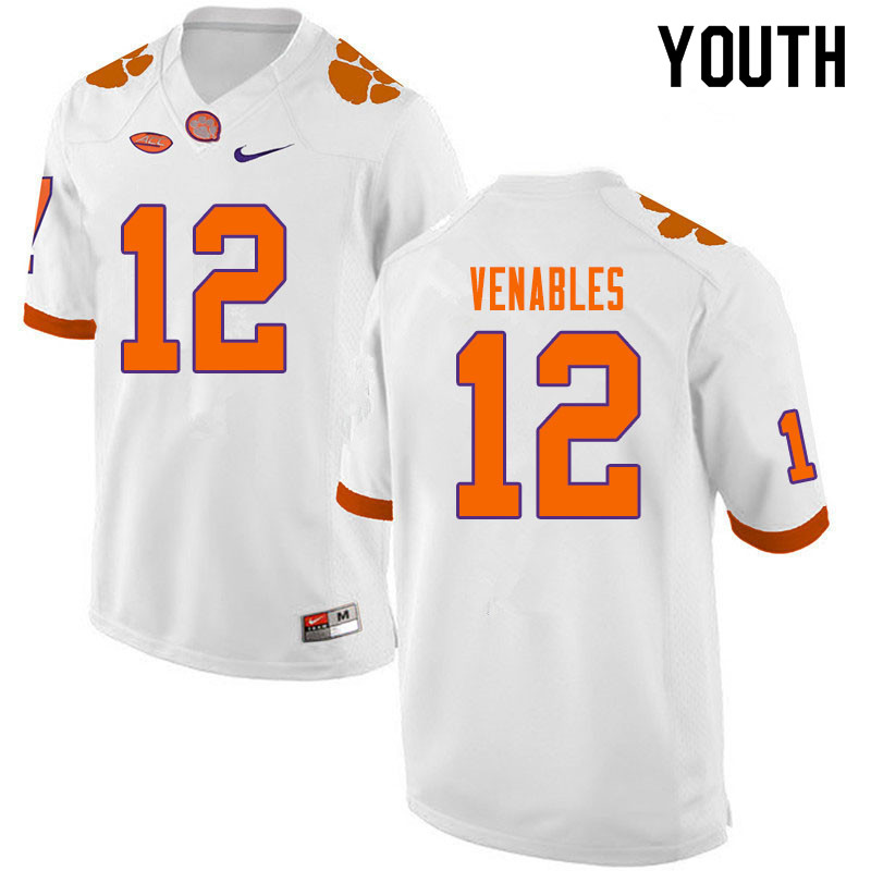Youth #12 Tyler Venables Clemson Tigers College Football Jerseys Sale-White - Click Image to Close